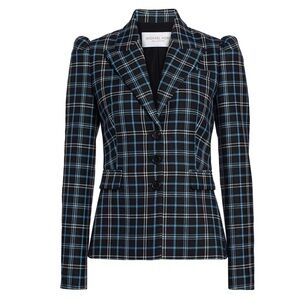Michael Kors Collection- Puff Sleeve Women's Black & Blue Plaid Jacket - size 6